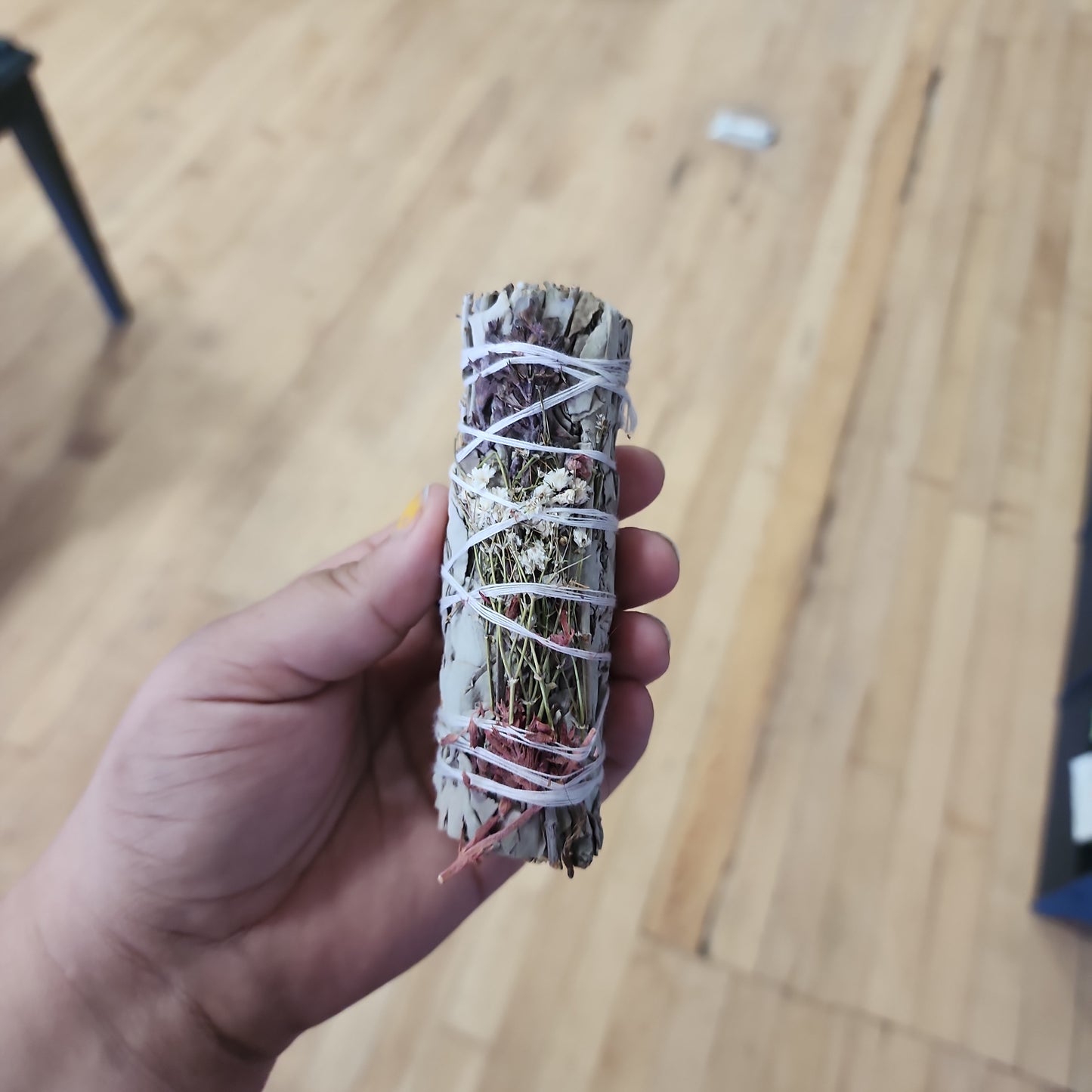 White Sage + pink/purple lavender and baby breath flower