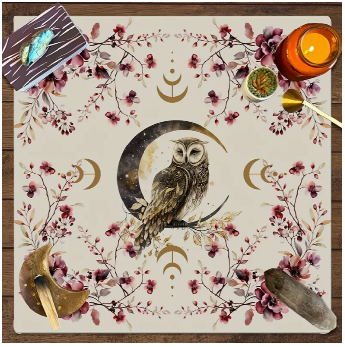 Cream Owl Altar Cloth 29.5 x 29.5