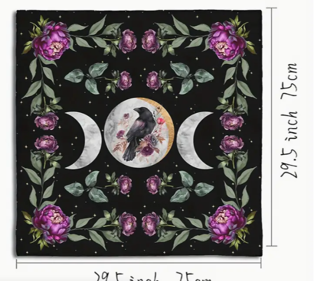 Triple Moon with Raven Altar Cloth 29.5 x 29.5