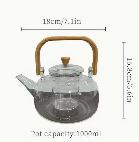 SALE! Glass Teapot Without Infuser, Lid & wooden handle (33 oz.)