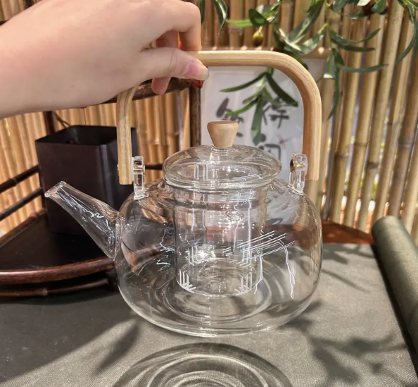 SALE! Glass Teapot Without Infuser, Lid & wooden handle (33 oz.)