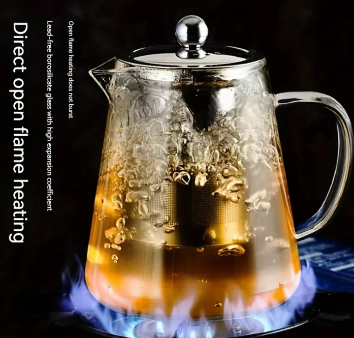 Elegant Heat-Resistant Glass Teapot with Stainless Steel Infuser