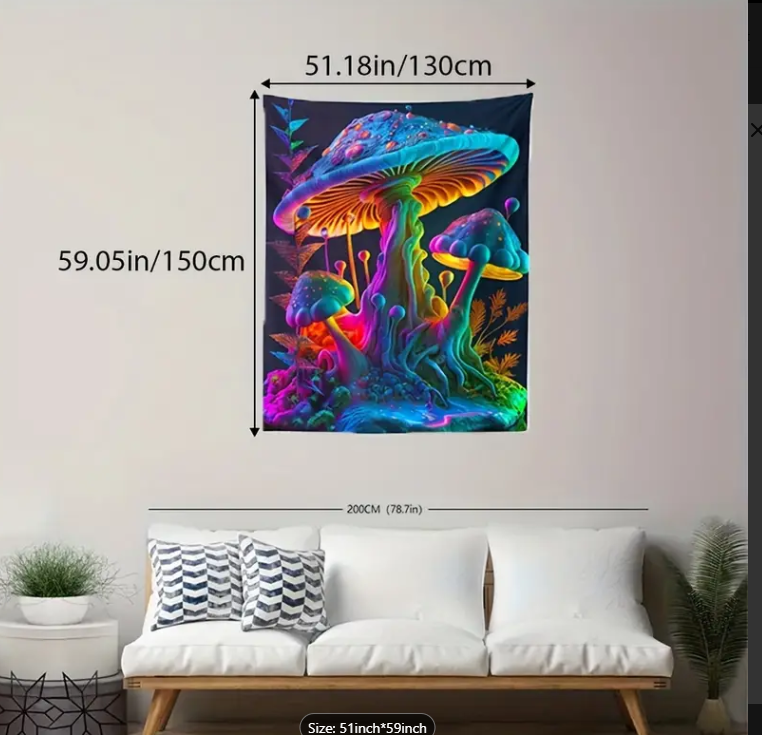 Mushroom Wall Hanging Tapestry 51 x 59"
