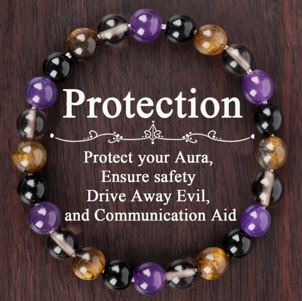 💎 Amethyst, Tiger’s Eye, Smoky Quartz & Obsidian 8mm Bead Bracelet ✨