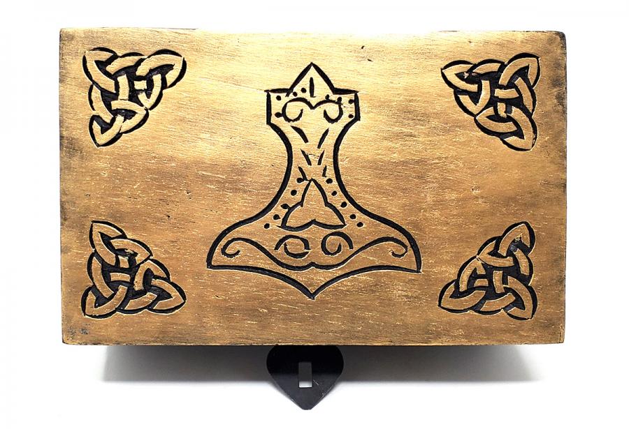 Thor's Hammer Carved Wood Box 5 x 8"