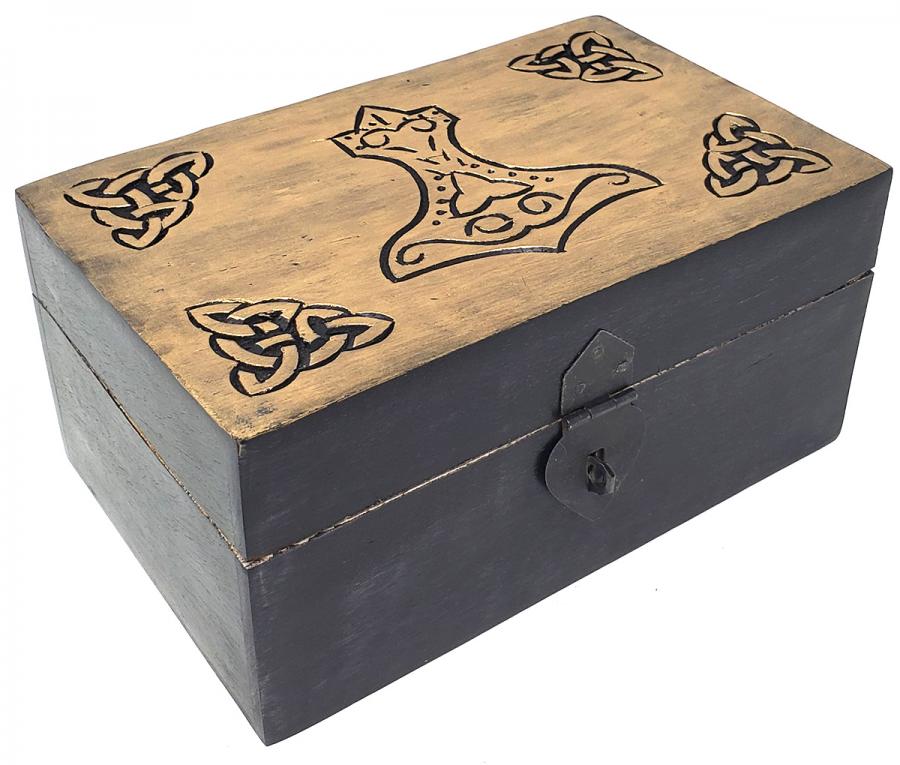 Thor's Hammer Carved Wood Box 5 x 8"