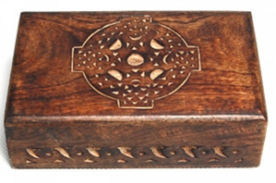 Celtic Cross Carved Wooden Box 4x6"