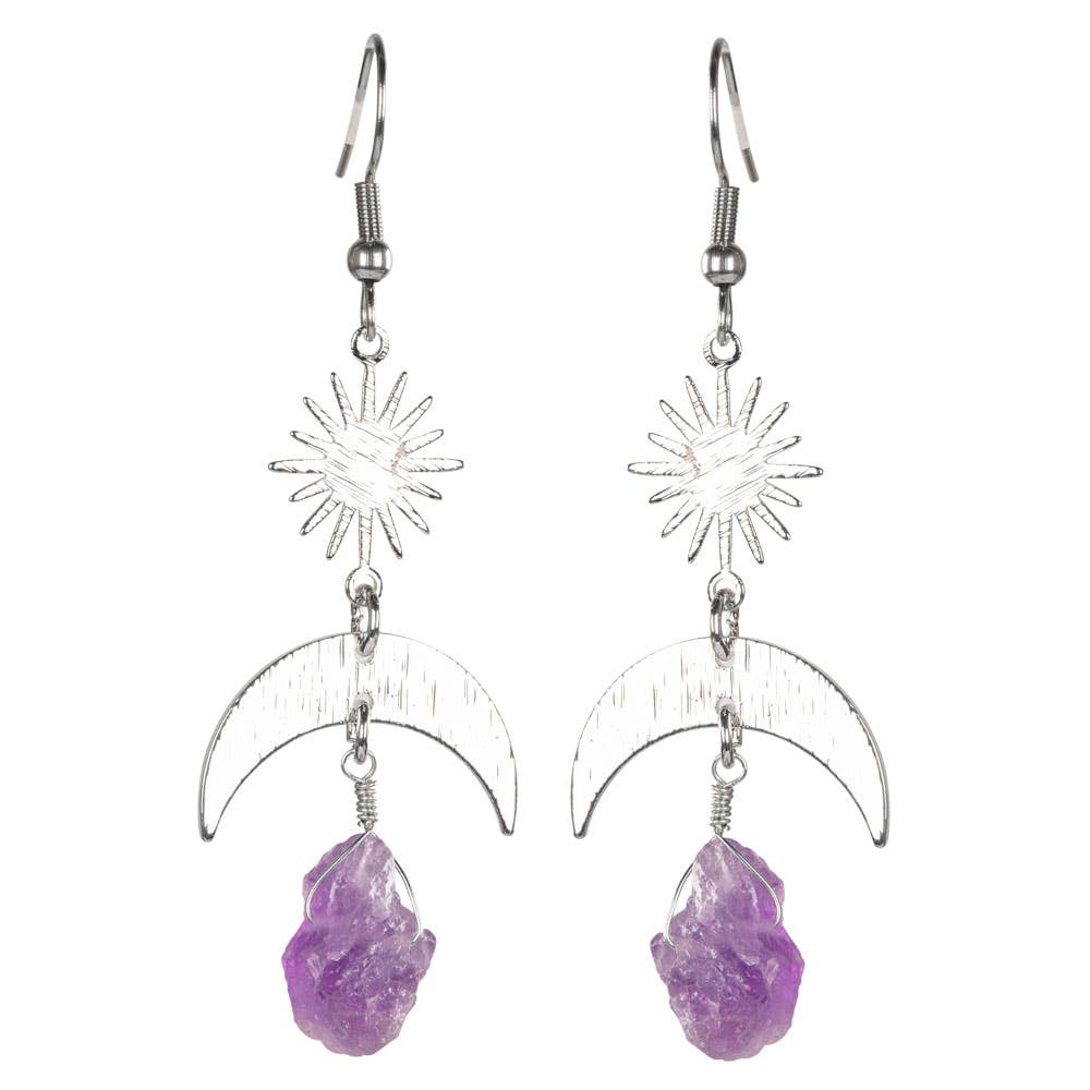 Sun And Moon Earring With Rough Stones And Silver Finish (AVENT