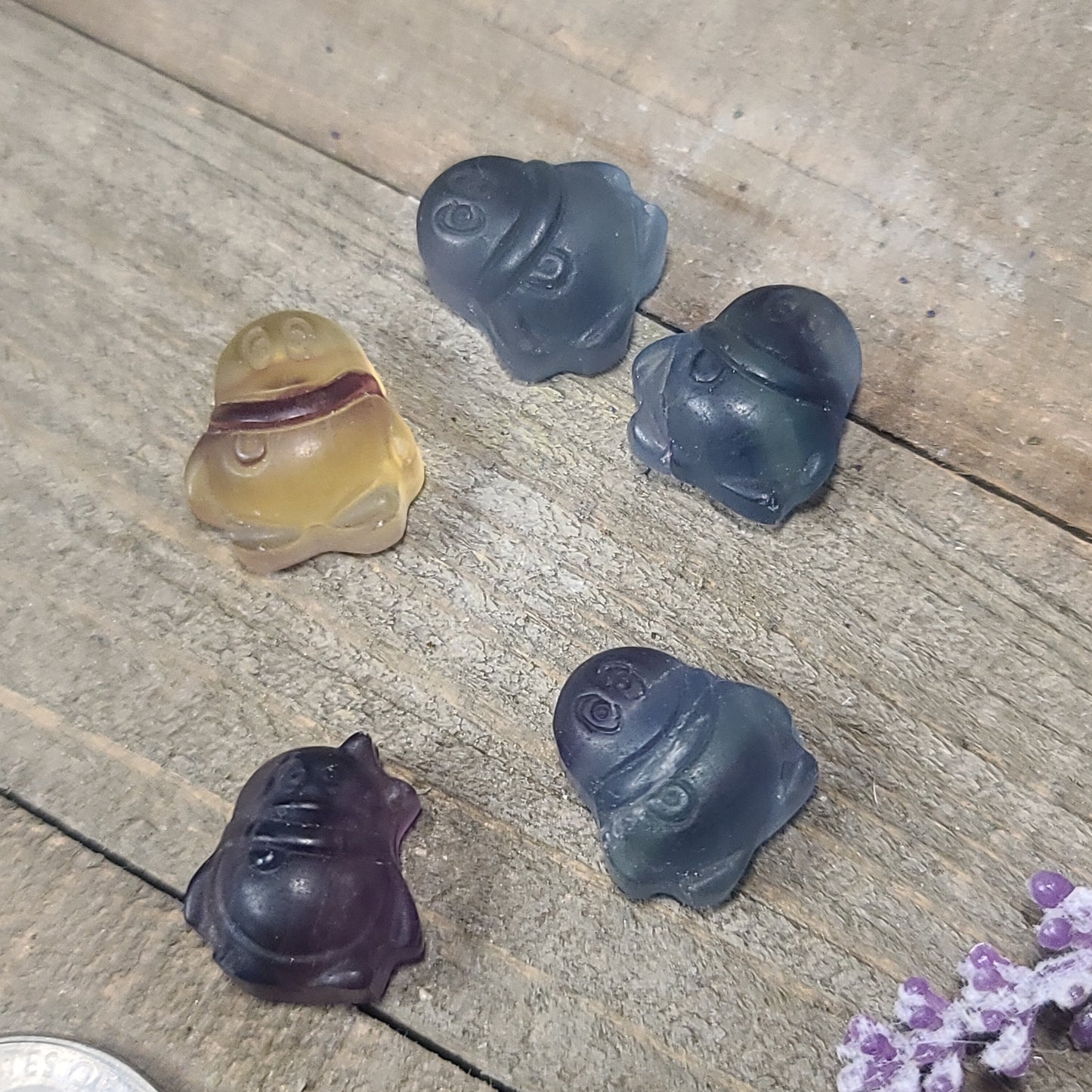 Fluorite Carvings Buddha, Penguin and Turtle