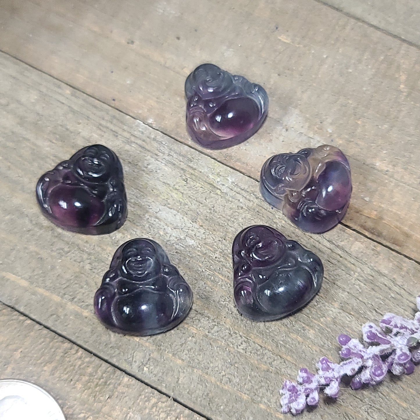 Fluorite Carvings Buddha, Penguin and Turtle