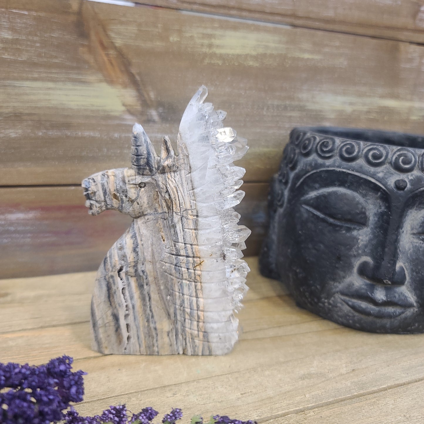 Clear Crystal Unicorn Geode Carving