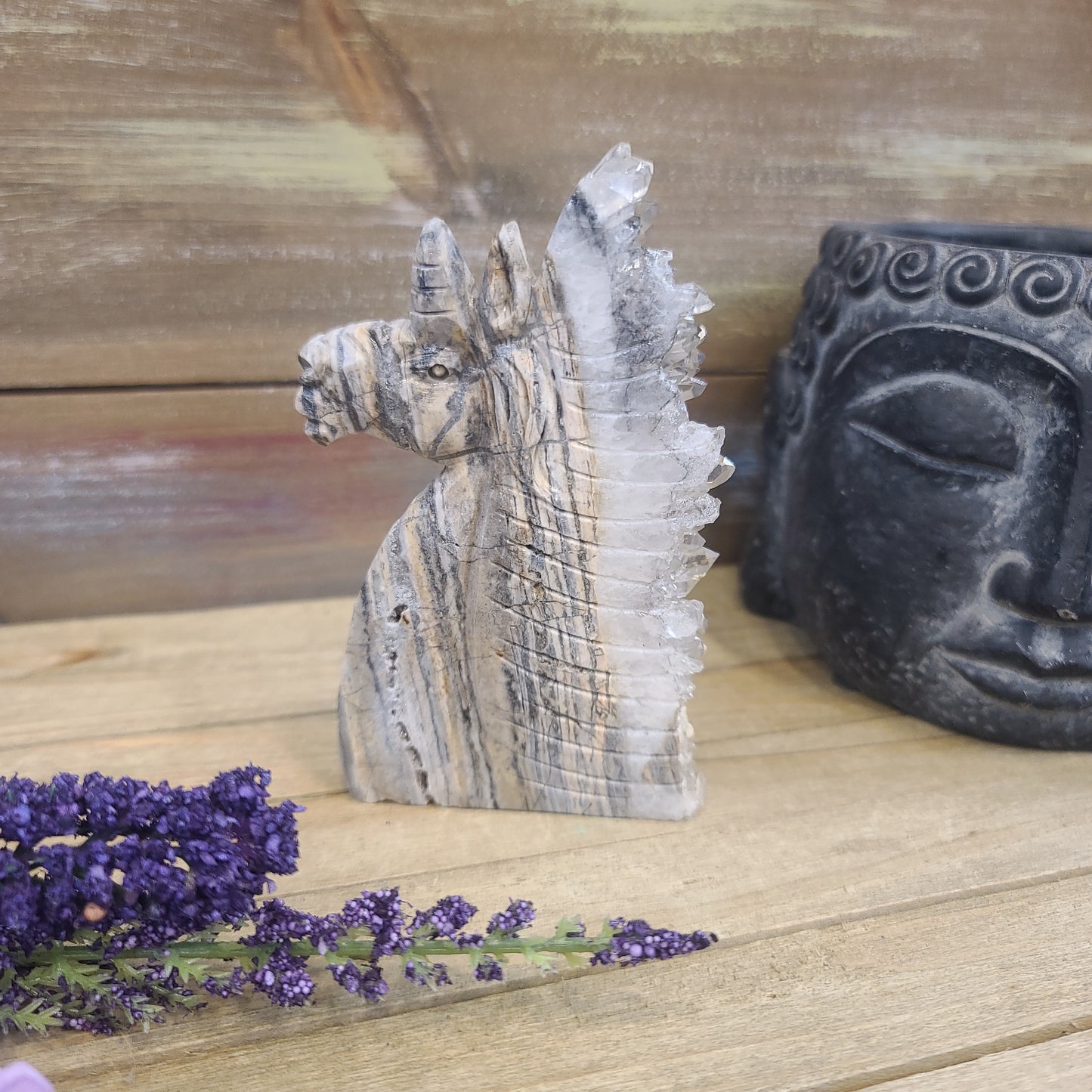 Clear Crystal Unicorn Geode Carving