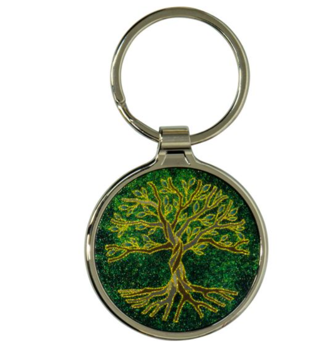 Metal Key Ring - Tree of Life- Green