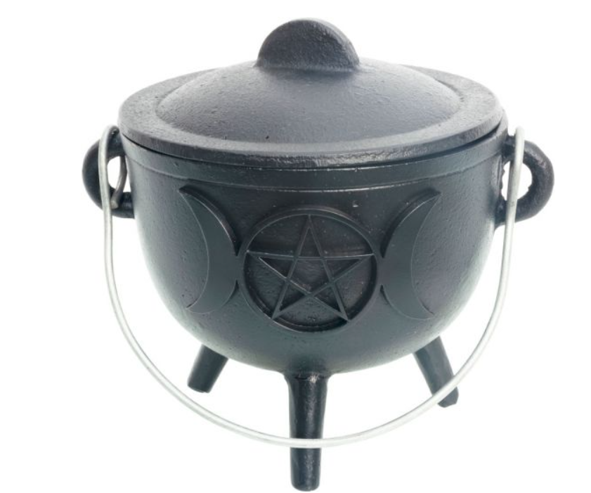 Cast Iron Cauldron Small 4.5in Triple Moon w/ Pentacle