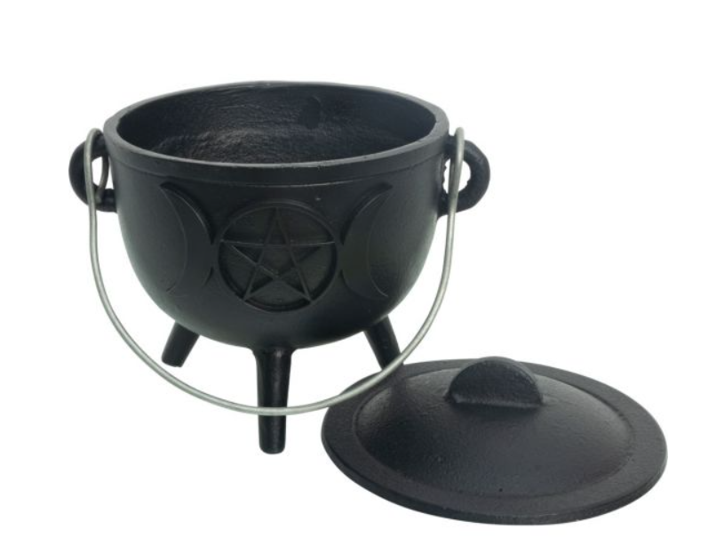 Cast Iron Cauldron Small 4.5in Triple Moon w/ Pentacle