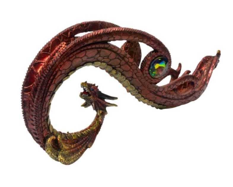 Polyresin Incense Holder - Red Dragon Curved w/ Gem