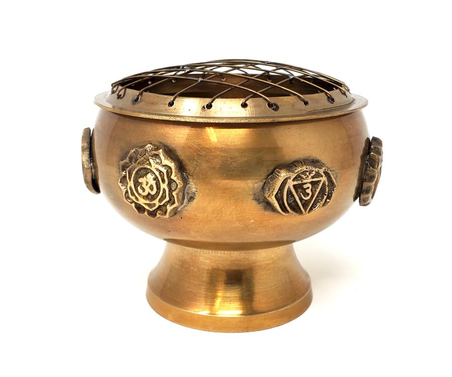 Seven Chakra Solid Brass Screen Charcoal Burner 3"H x 4"Dia