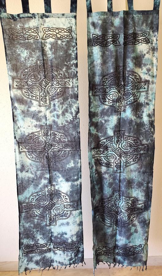 22x72" Celtic Cross Cotton Curtain Blue Tie Dye Colors ( 2 Pc)
