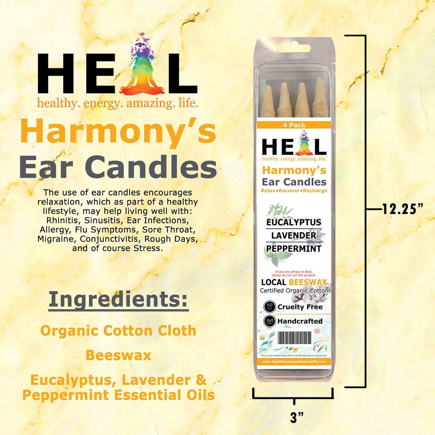 Eucalyptus, Lavender & Peppermint Beeswax Ear Cand: 2-Pack