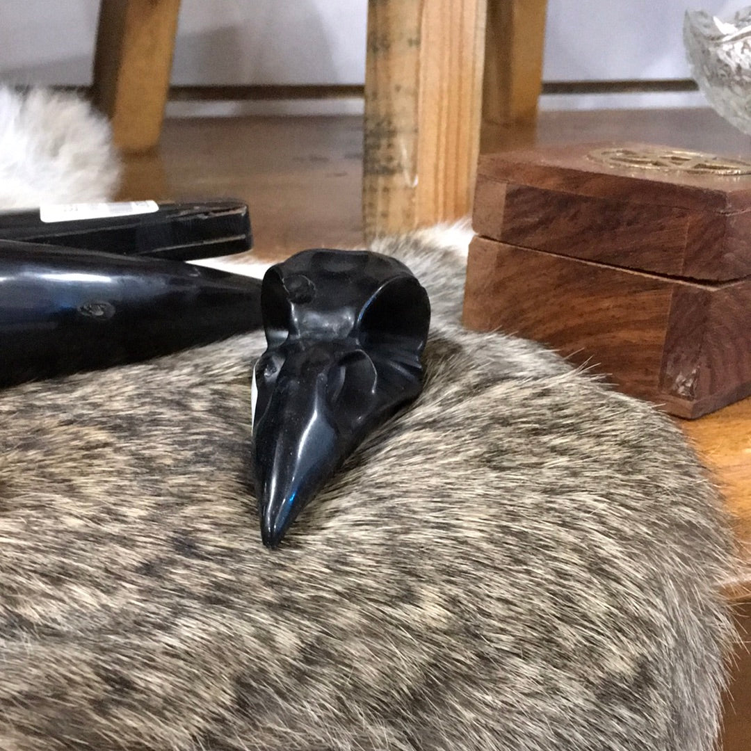 Obsidian Bird Skull Carving