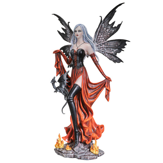 Fire Fairy with Black Dragon Statue