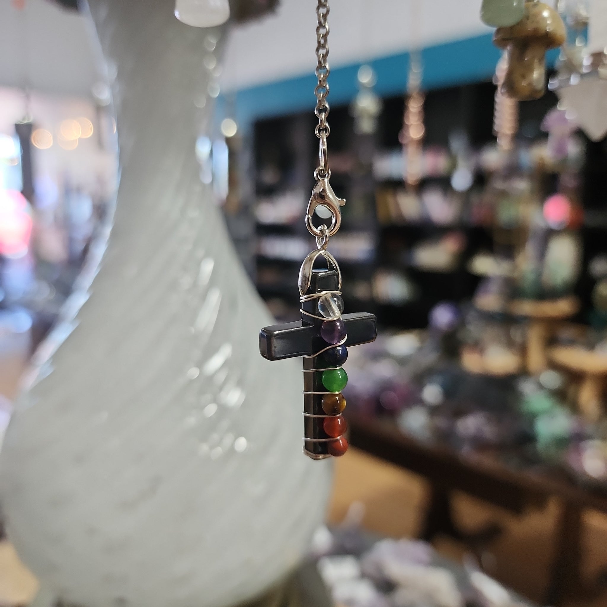 Hematite cross and Chakra Pendulum