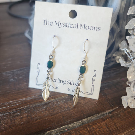 Feather with Malachite Sterling Silver Earrings