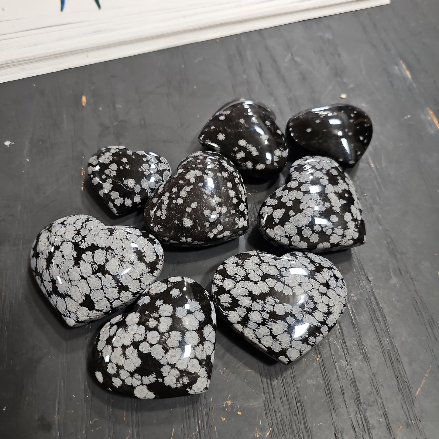 Snowflake Obsidian Hearts & Palmstones