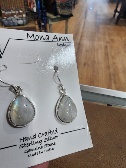 Sterling Silver Rainbow Moonstone Earrings Teardrop