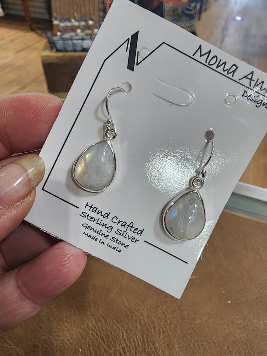 Sterling Silver Rainbow Moonstone Earrings Teardrop