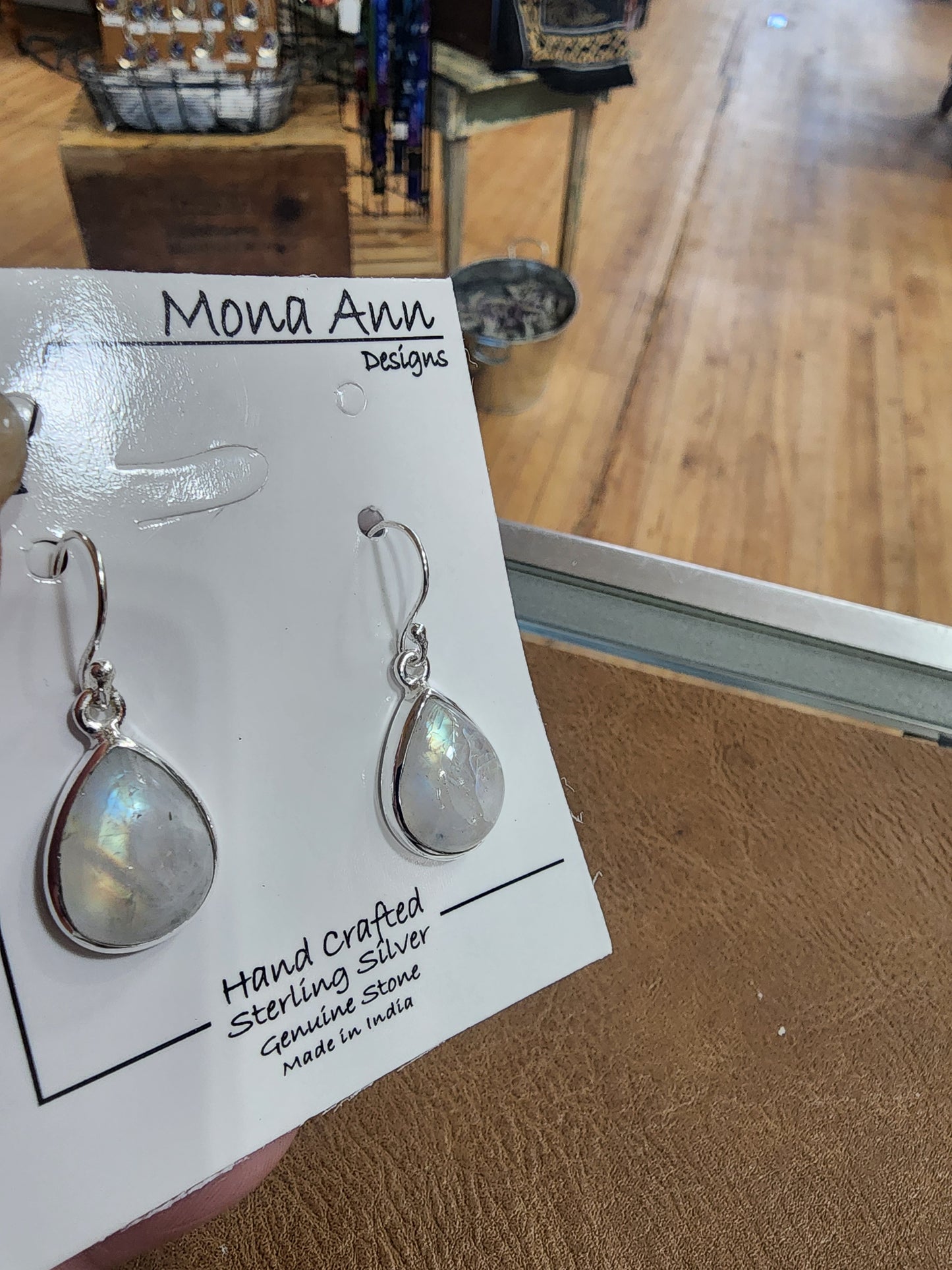 Sterling Silver Rainbow Moonstone Earrings Teardrop