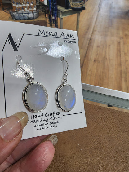 Sterling Silver Rainbow Moonstone Earrings