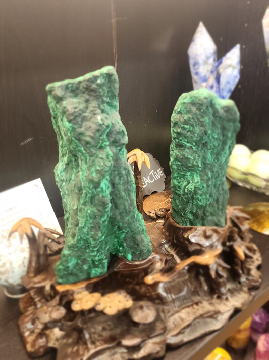 Gorgeous Doube Malachite Tower Specimen with Palm Tree Scenery