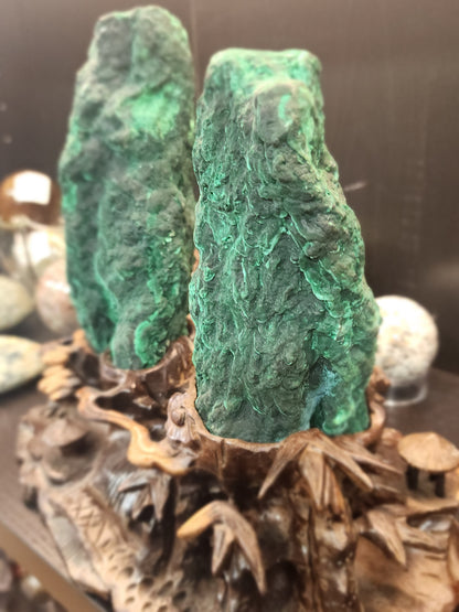 Gorgeous Doube Malachite Tower Specimen with Palm Tree Scenery