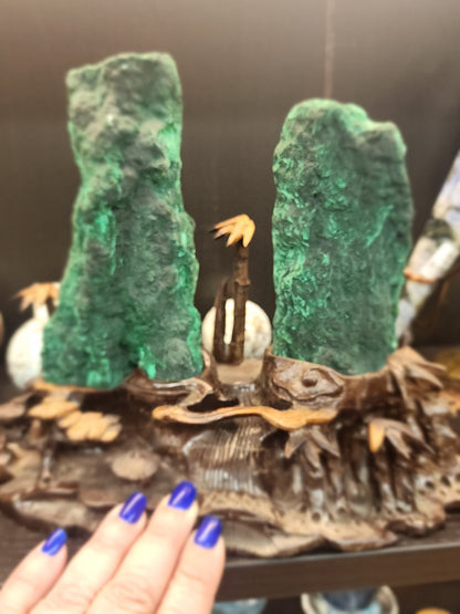 Gorgeous Doube Malachite Tower Specimen with Palm Tree Scenery