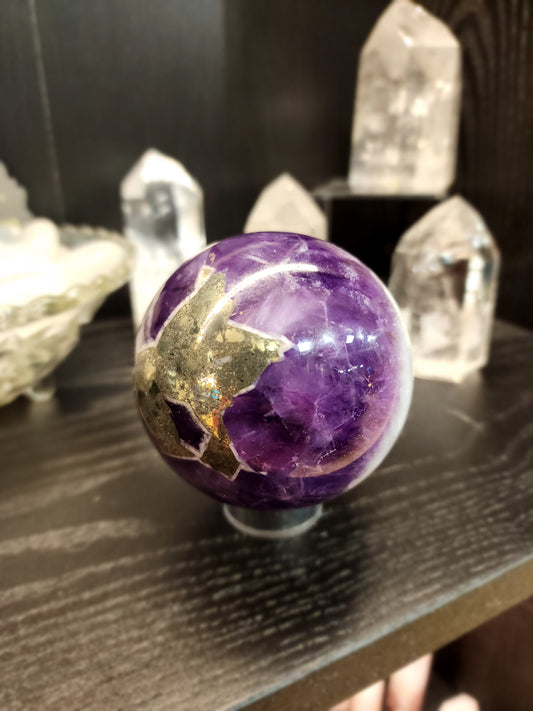 Amethyst and Pyrite Spheres - Harmonizing Energy and Abundance