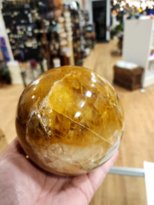 Radiant Harmony: Fire Quartz Golden Healer Sphere