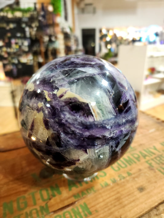 Spectrum of Serenity: Gorgeous Rainbow Fluorite Sphere - 5"