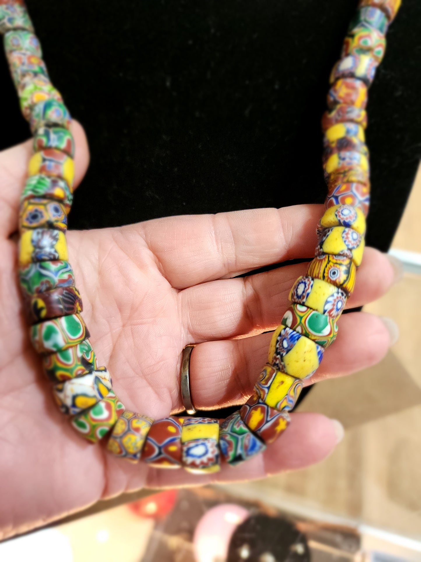 African Millefiori Trade Beads Necklace - 24" Vintage Estate