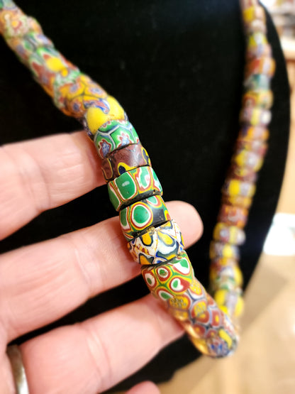 African Millefiori Trade Beads Necklace - 24" Vintage Estate