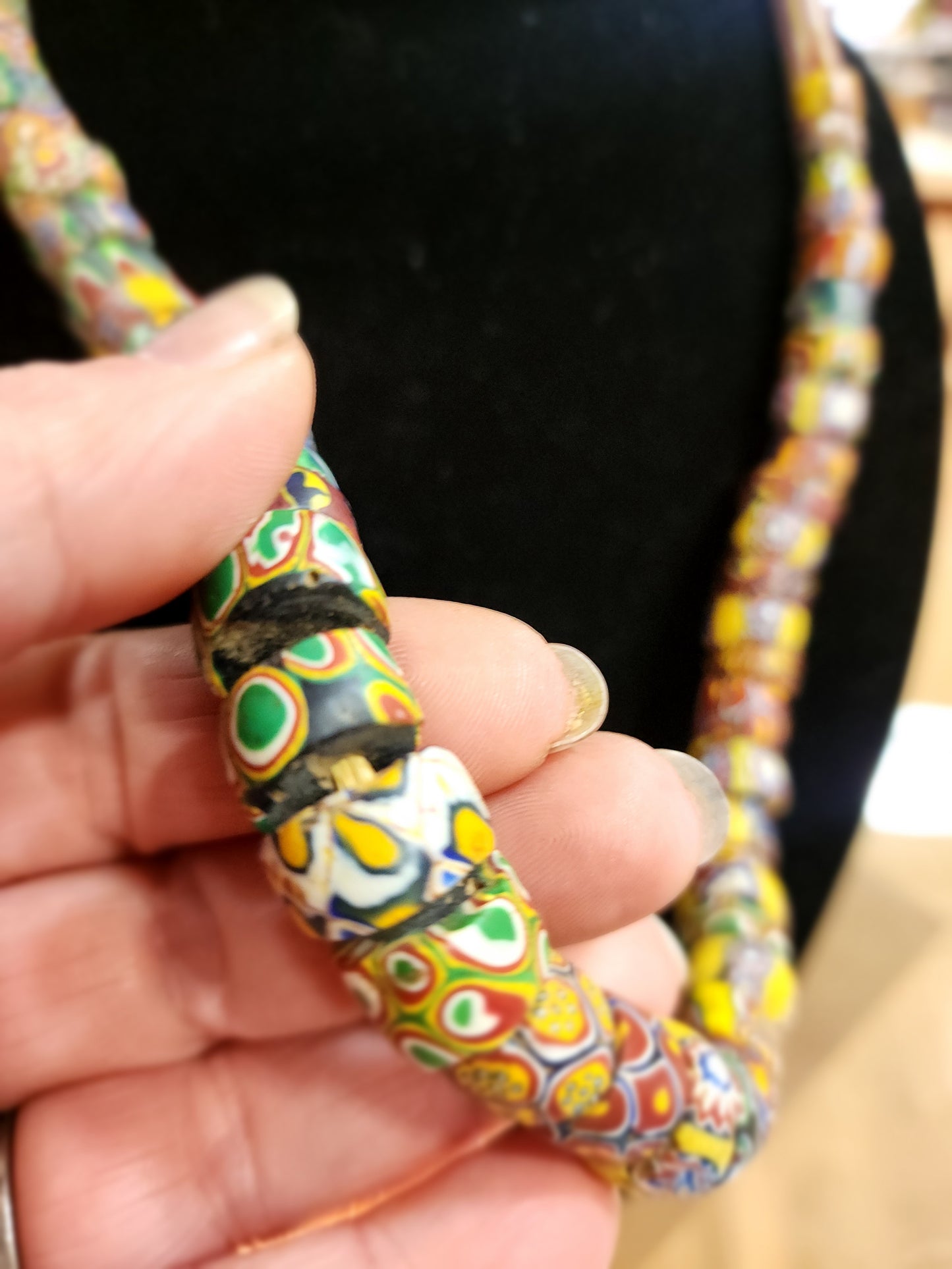 African Millefiori Trade Beads Necklace - 24" Vintage Estate