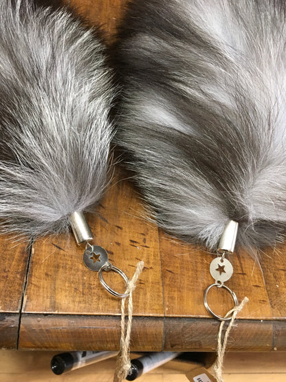 Silver Fox Tail Keychain