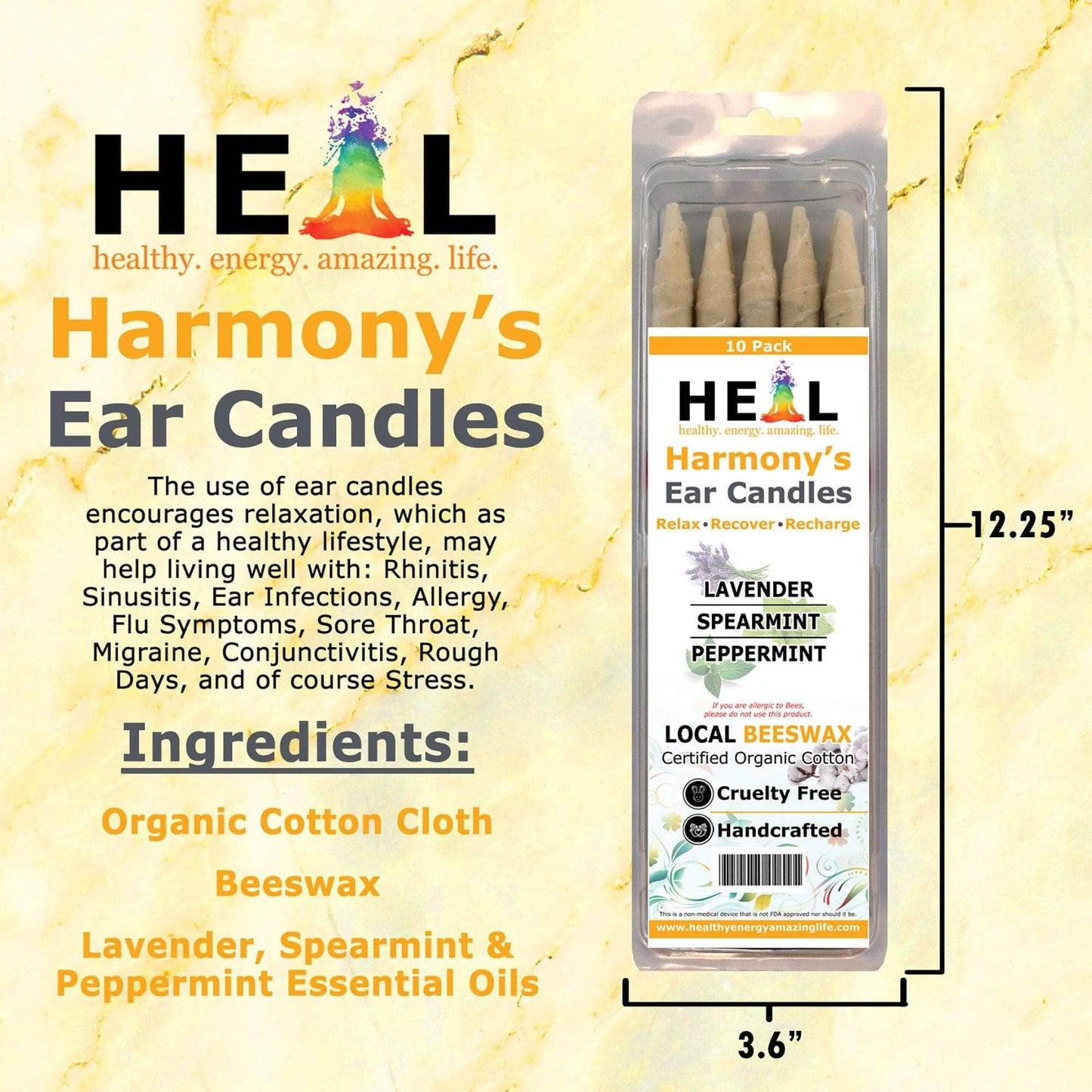 Lavender, Spearmint & Peppermint Beeswax Ear Candl: 2-Pack