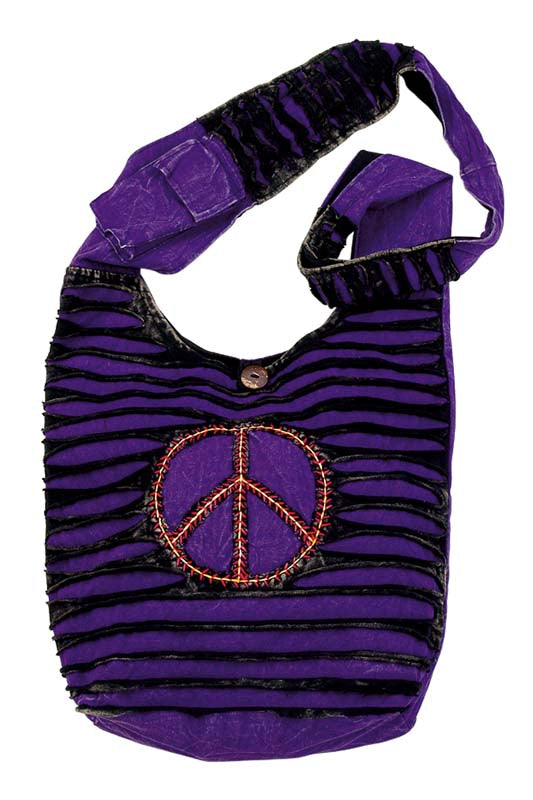 PURPLE / BLACK RIBBED PEACE MONK BAG with cell phone pocket on strap