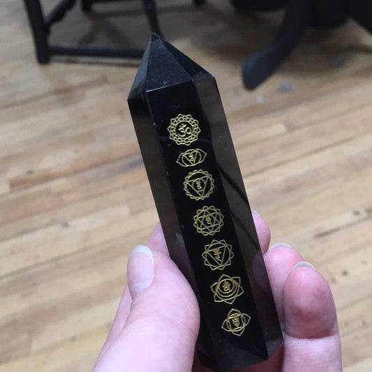 Black Obsidian Tower with Chakra Pattern