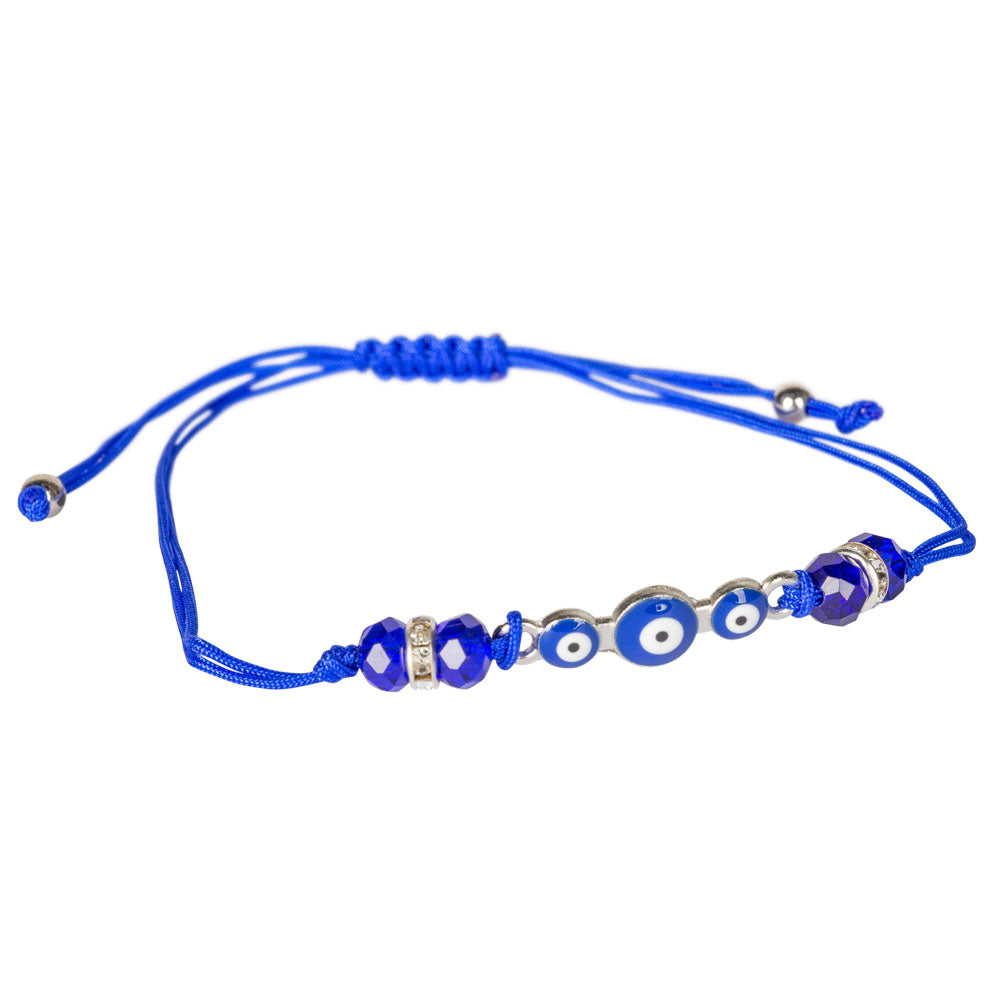 Adjustable Bracelets Blue Evil Eye w/ Gems