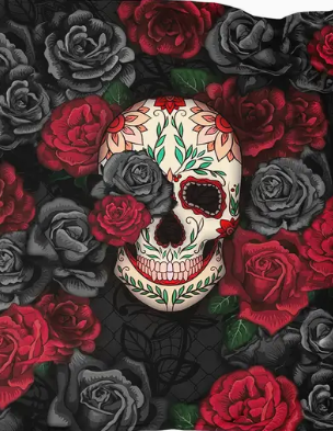 Skull with Roses Fuzzy Blanket 60 x 79