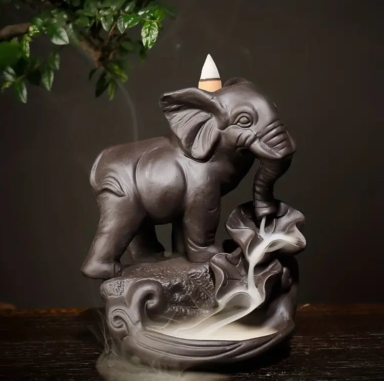 Elephant with Flowers Backflow Incense Burner