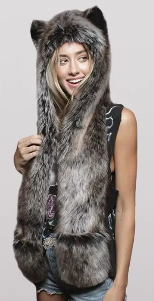 Animal Hood Scarf with Attached Mittens