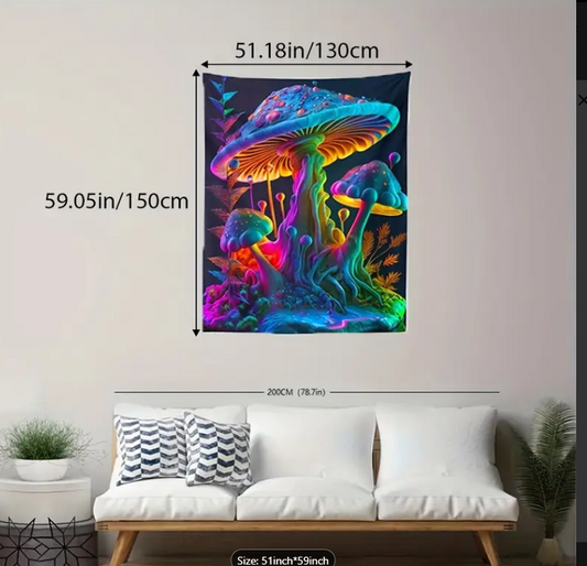 Mushroom  Wall Hanging Tapestry  51 x 59"